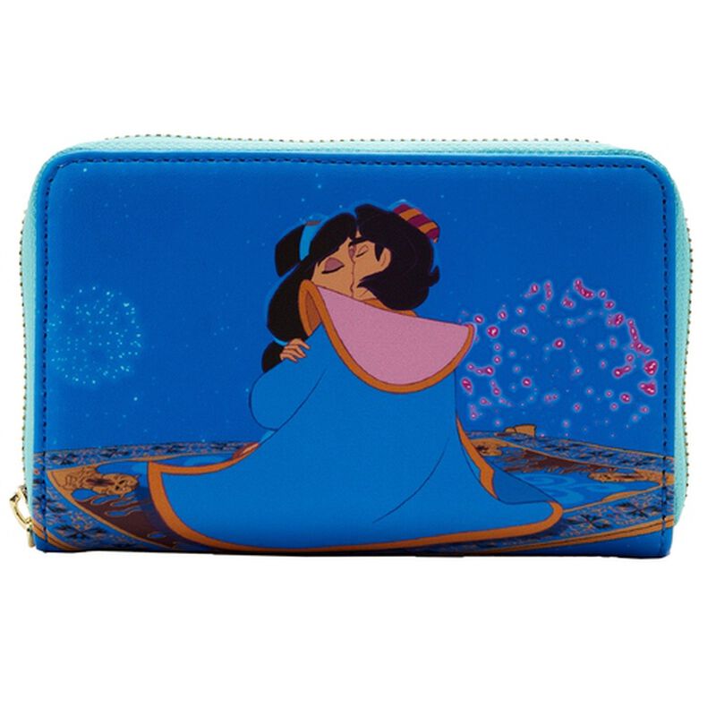 Front image of the Aladdin Princess Scenes Wallet, featuring Jasmine and Aladdin sharing a moment on the magic carpet.
